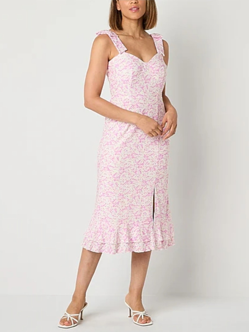 RN Studio Pink Floral Midi Dress with Ruffle Hem Petite XL